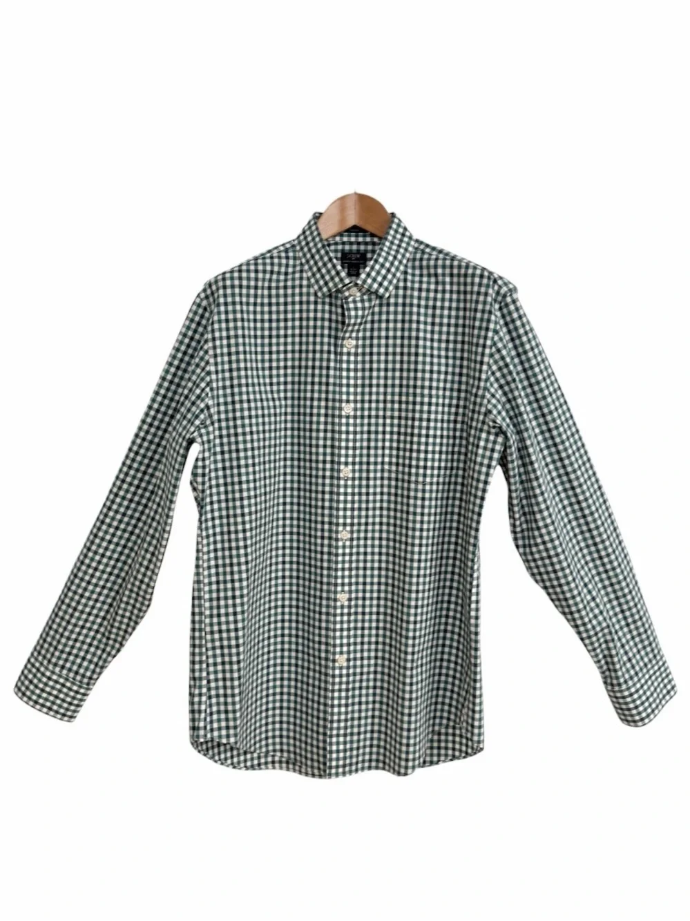 J.Crew Thompson Stretch Wrinkle Free Gingham Button Shirt Green White Large Men